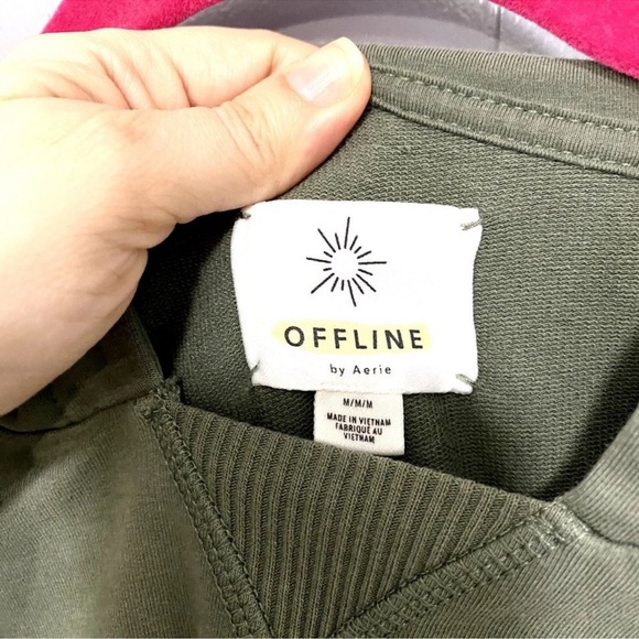 Aerie Offline Olive Green Jersey Knit Raw Hems Crop Hoodie Mini Skirt Set M - Picture 3 of 13